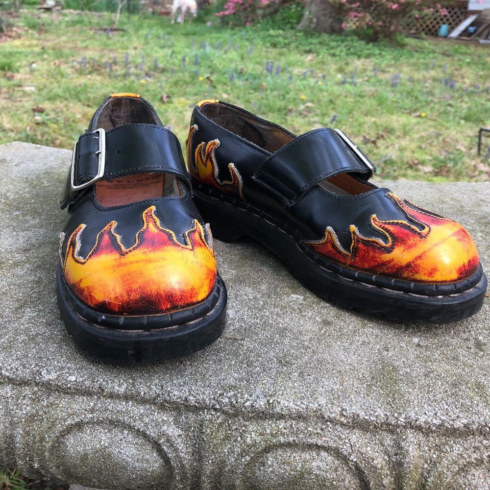 Vintage Tredaire Mary Jane Flame Hot Gothic Punk Dr Martens England 6.5